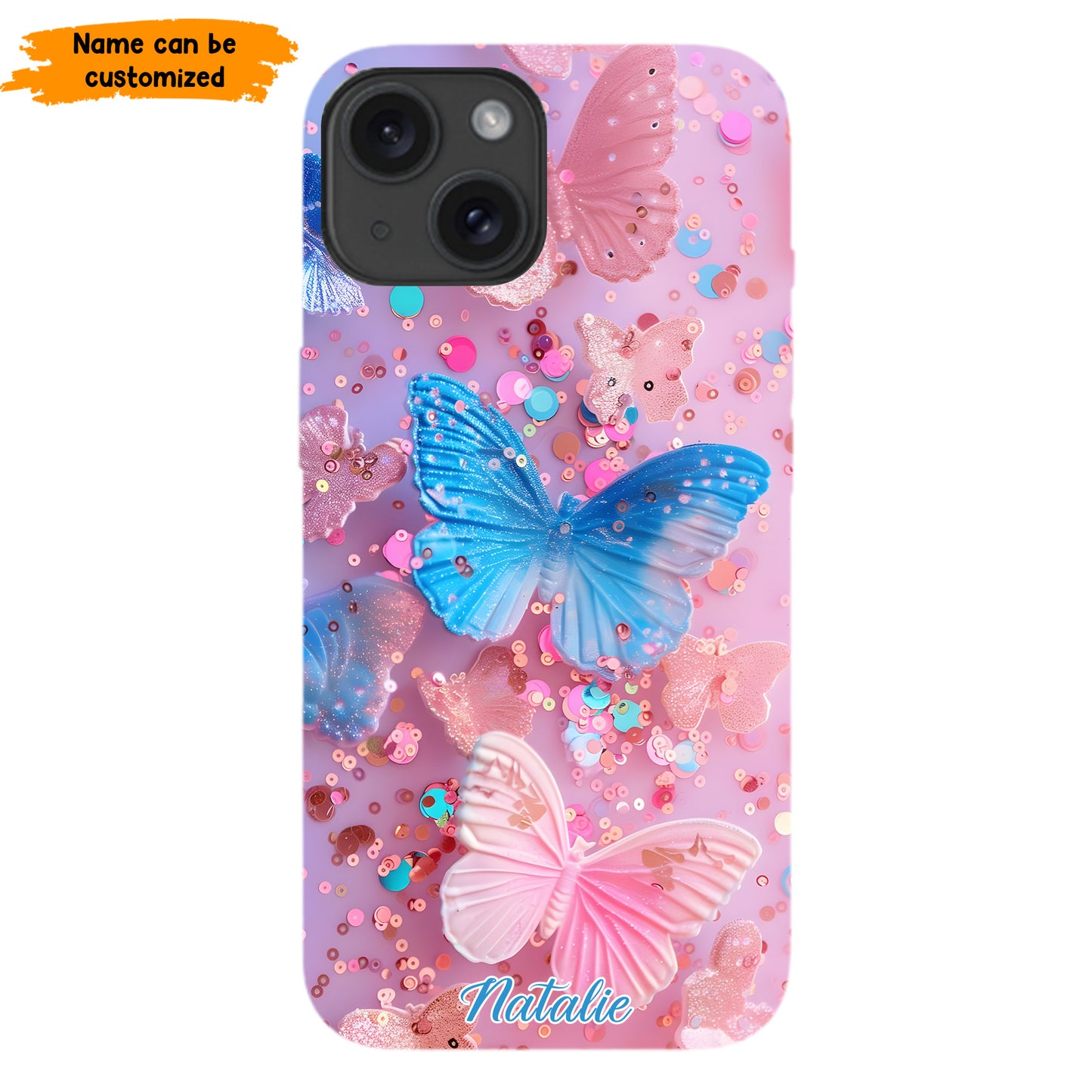Personalized Butterfly Glitter Phone Case