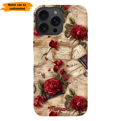 Personalized Vintage Letter & Rose Phone Case – Elegant & Romantic