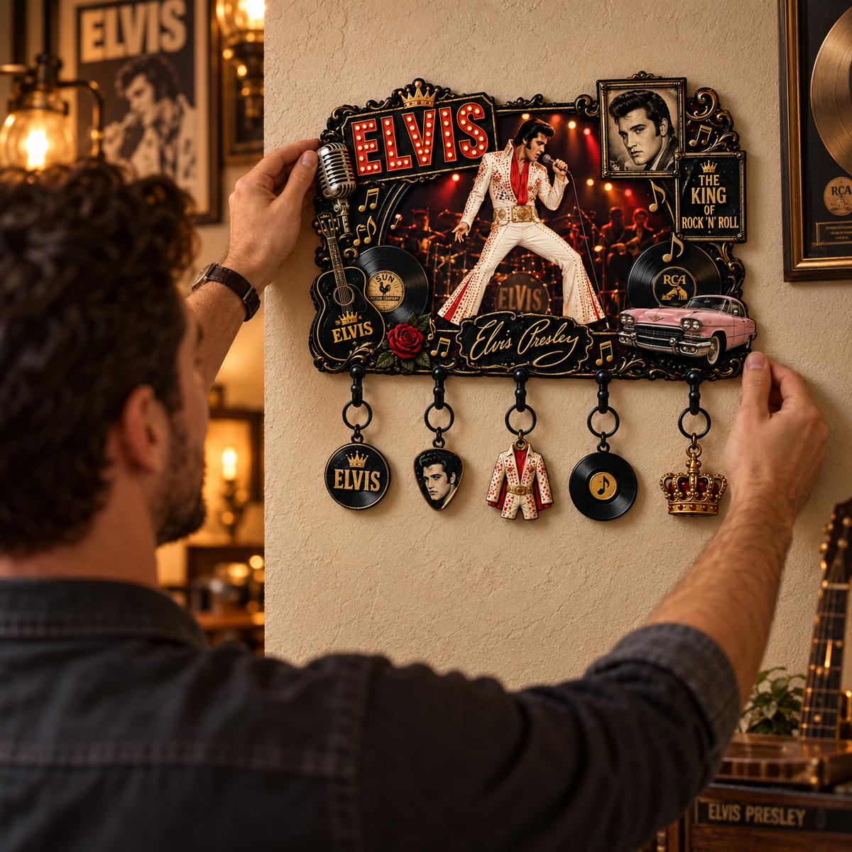 Elvis Presley King of Rock ’n’ Roll Vintage Key Holder – Music Legend Wall Key Rack