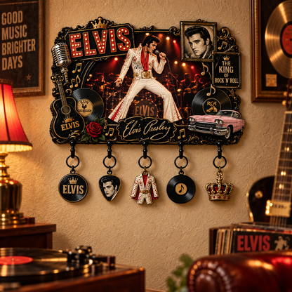 Elvis Presley King of Rock ’n’ Roll Vintage Key Holder – Music Legend Wall Key Rack