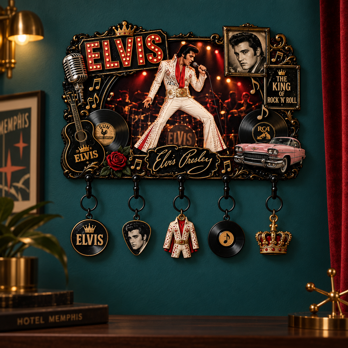 Elvis Presley King of Rock ’n’ Roll Vintage Key Holder – Music Legend Wall Key Rack