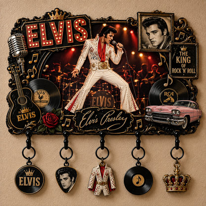 Elvis Presley King of Rock ’n’ Roll Vintage Key Holder – Music Legend Wall Key Rack
