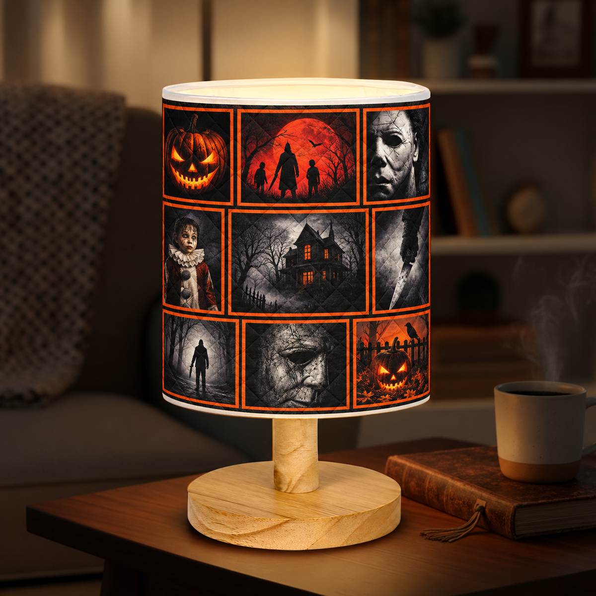 Halloween Horror Icons Table Lamp – Spooky Nightmares Decorative Light