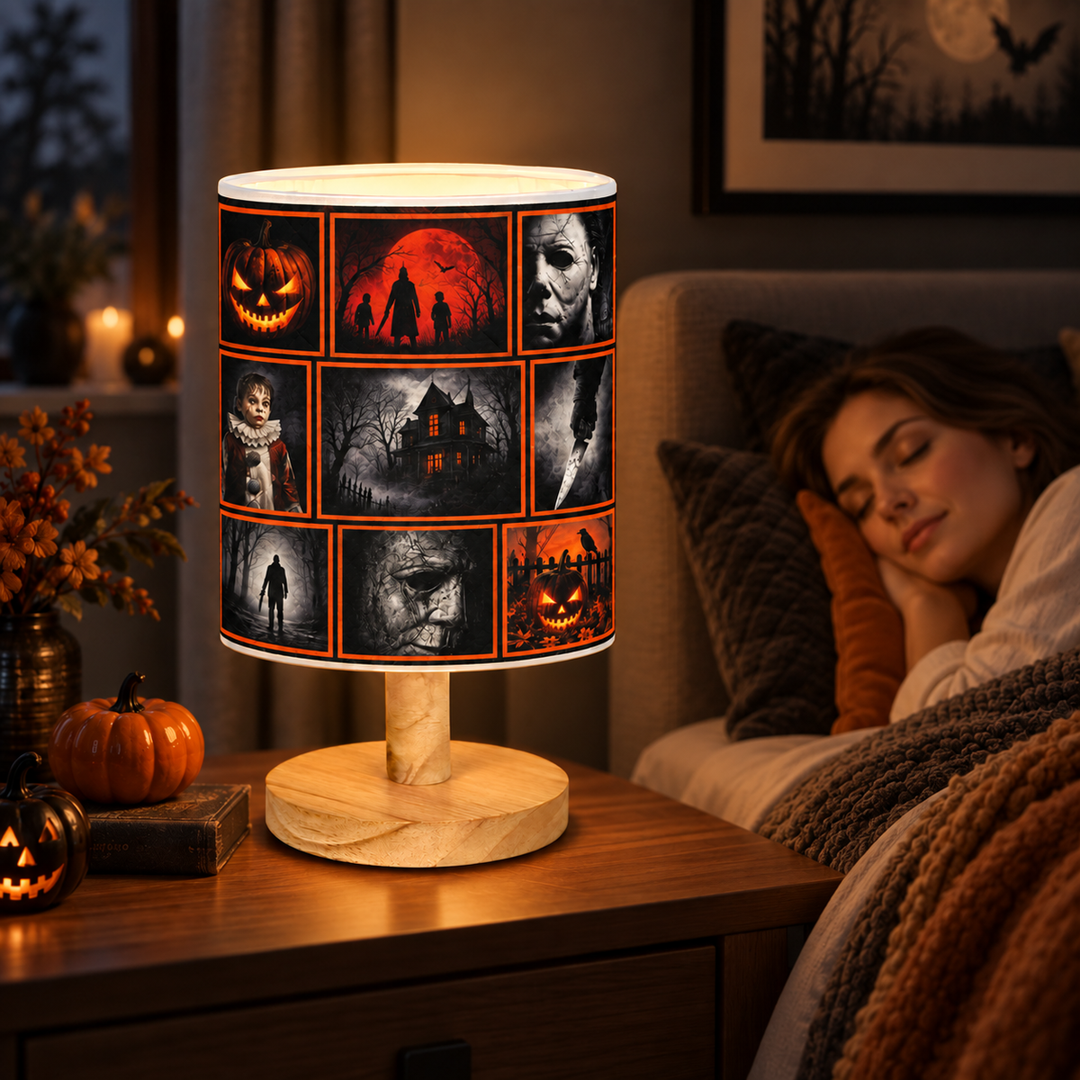Halloween Horror Icons Table Lamp – Spooky Nightmares Decorative Light