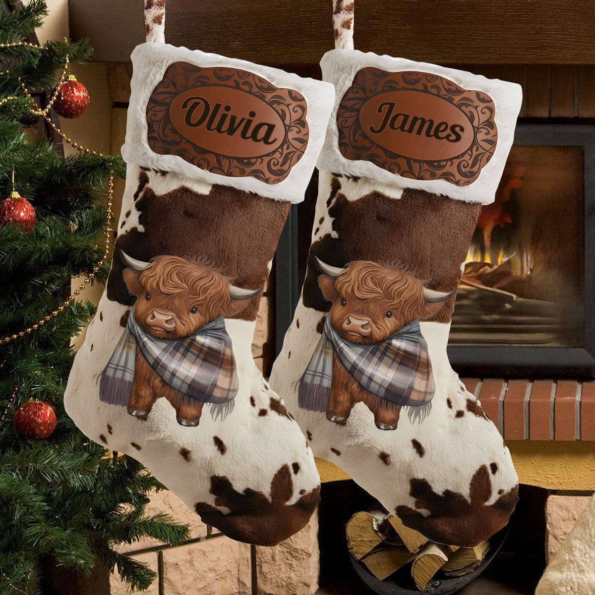 Cute Highland Cow - Personalized Highland Cow Shaped Christmas Stocking