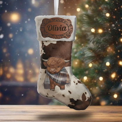 Cute Highland Cow - Personalized Highland Cow Shaped Christmas Stocking
