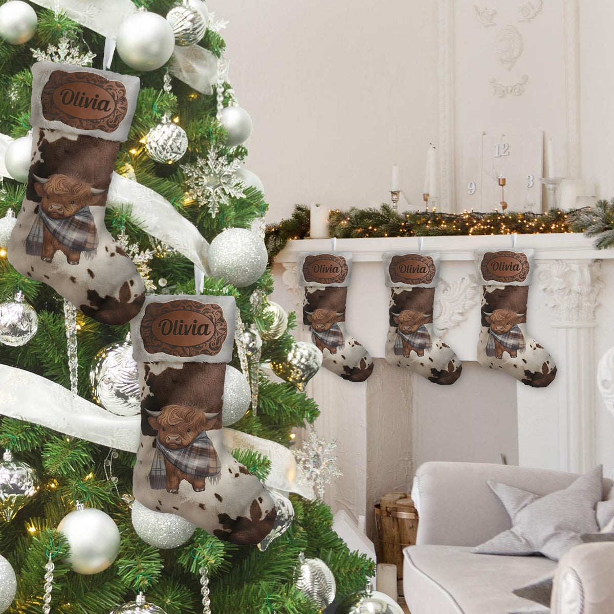 Cute Highland Cow - Personalized Highland Cow Shaped Christmas Stocking