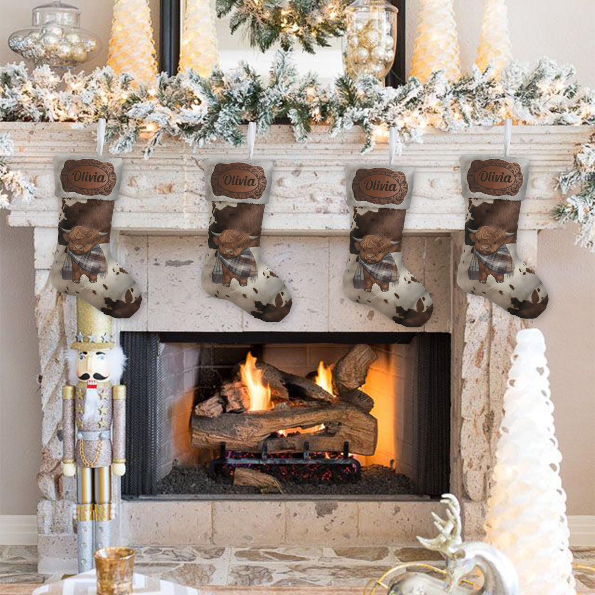 Cute Highland Cow - Personalized Highland Cow Shaped Christmas Stocking