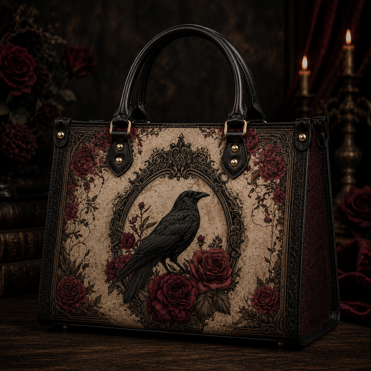 The Raven Gothic Leather Handbag – Victorian Raven & Rose Bag