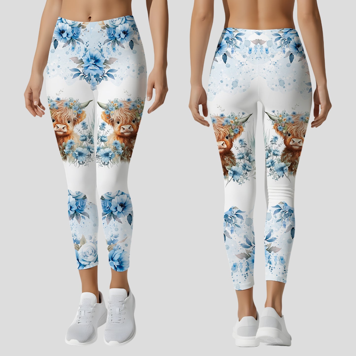 Personalized Floral Highland Cow Hoodie and Leggings