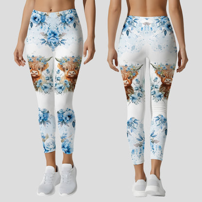 Personalized Floral Highland Cow Hoodie and Leggings