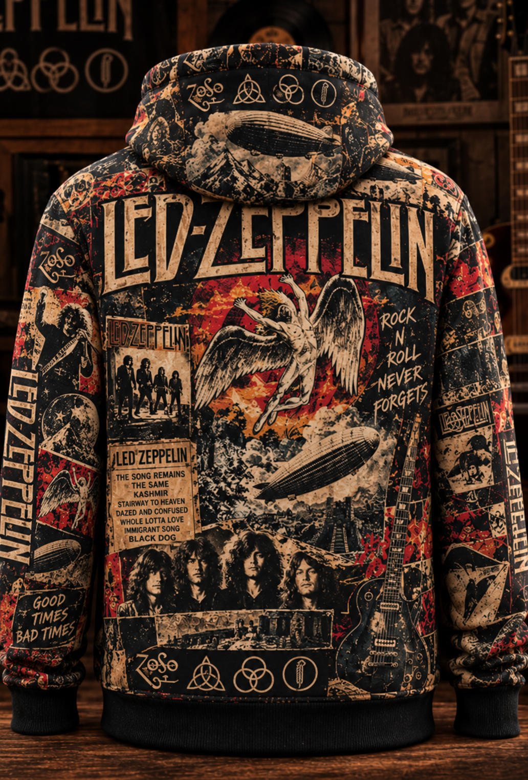 Led Zeppelin Stairway to Heaven Vintage Rock Collage All Over Print Hoodie
