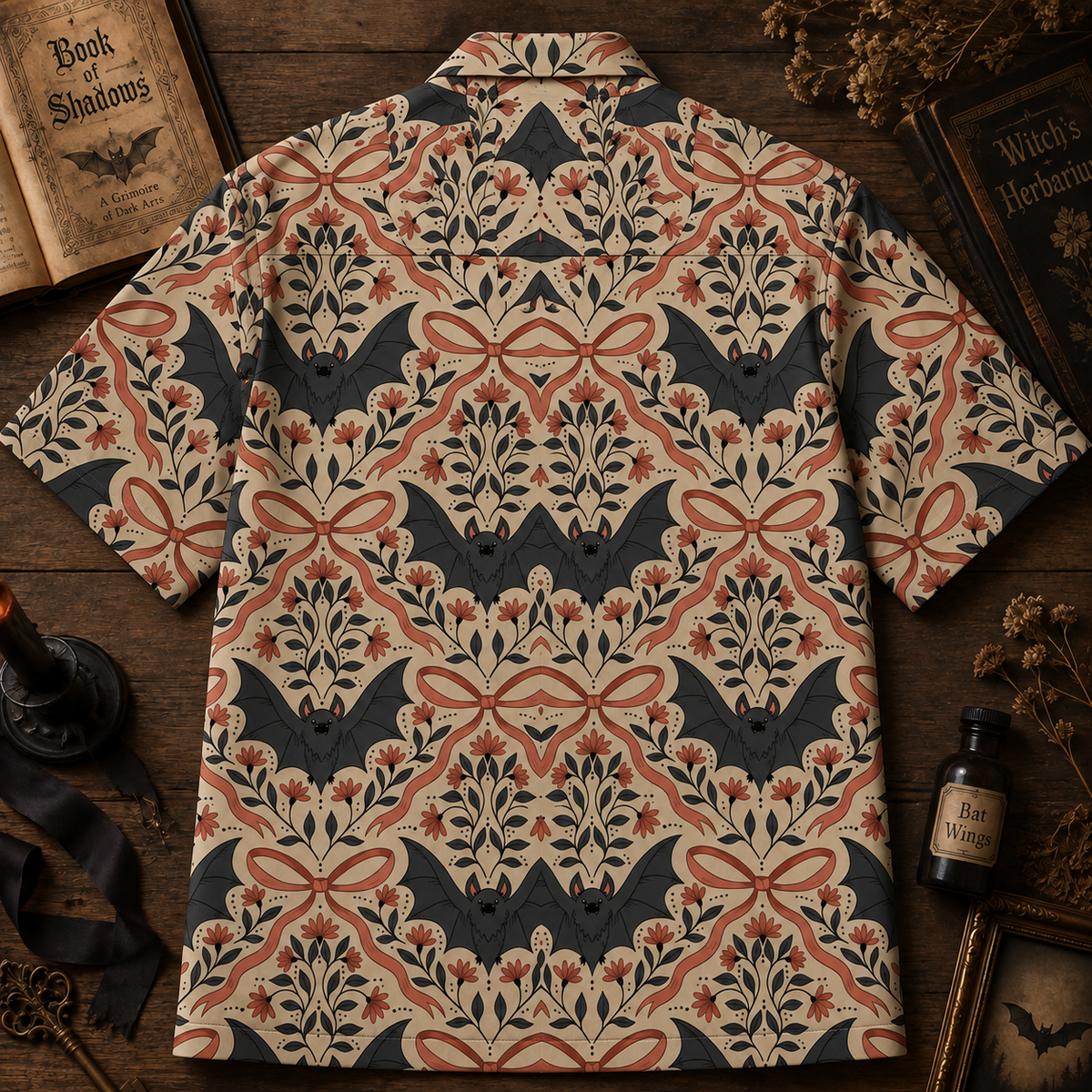 Vintage Floral Bat Gothic Hawaiian Shirt