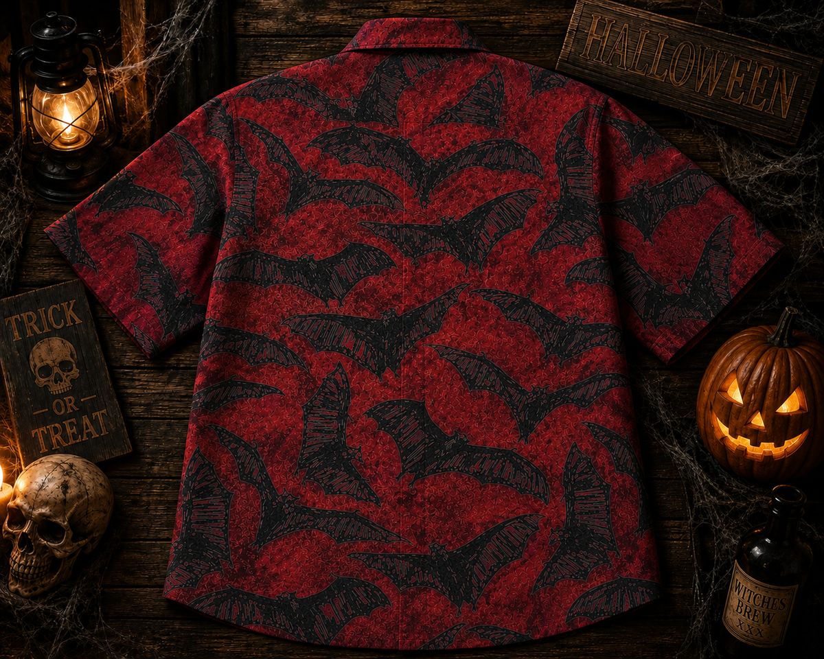 Dark Gothic Bat Swarm Red Hawaiian Shirt
