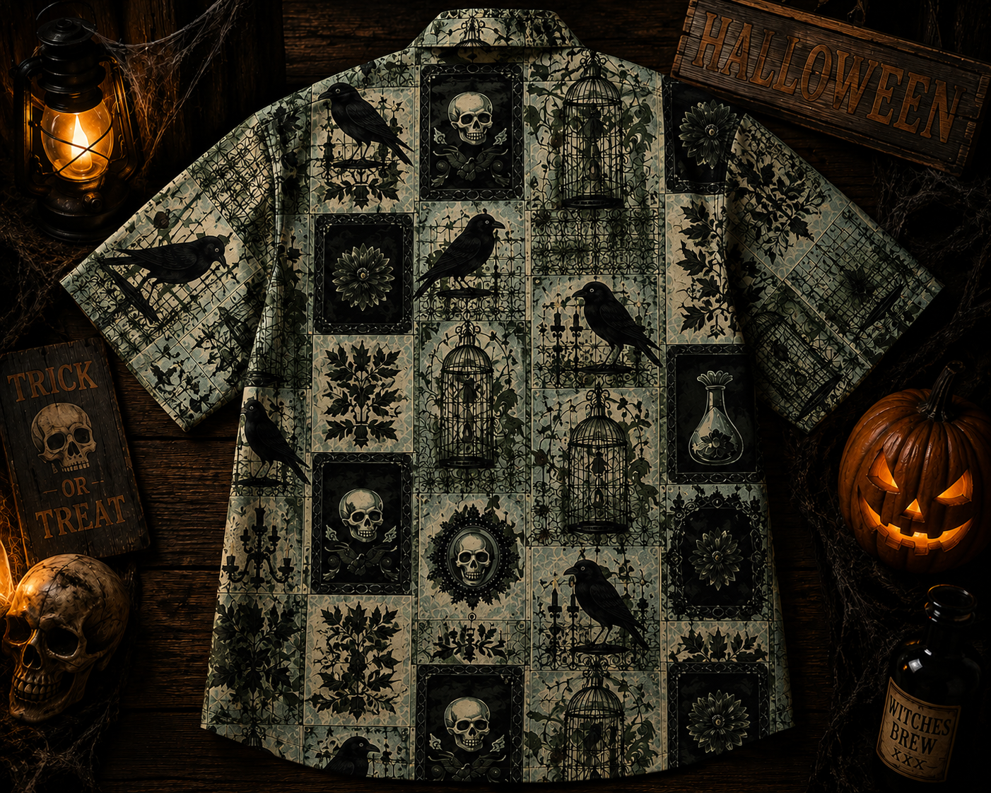 Raven’s Midnight Garden – Gothic Hawaiian Shirt