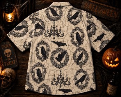 Gothic Raven Vintage Frames – Halloween Hawaiian Shirt