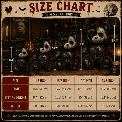 Never Sleep Again Horror Bear Custom Shaped Pillow – Halloween Gift for Horror & Slasher Lovers