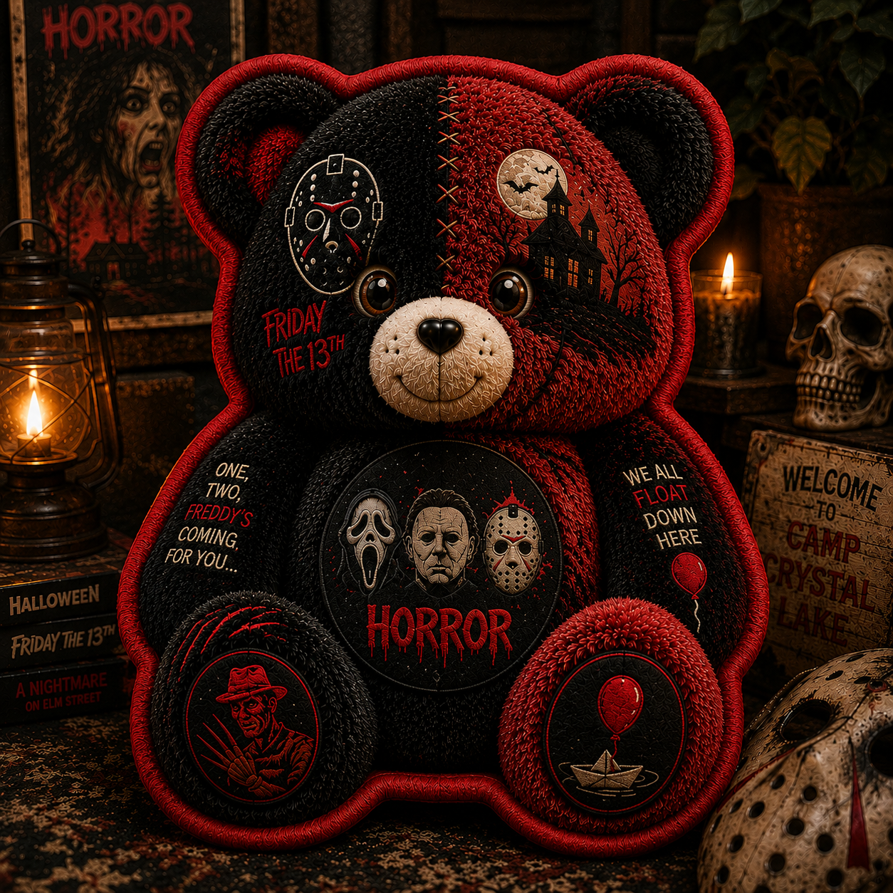 Horror Legends Bear Custom Shaped Pillow – Scary Halloween Gift for Classic Horror & Slasher Fans