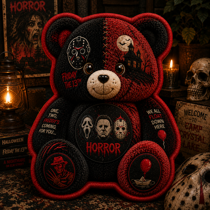 Horror Legends Bear Custom Shaped Pillow – Scary Halloween Gift for Classic Horror & Slasher Fans