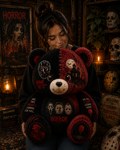 Horror Legends Bear Custom Shaped Pillow – Scary Halloween Gift for Classic Horror & Slasher Fans