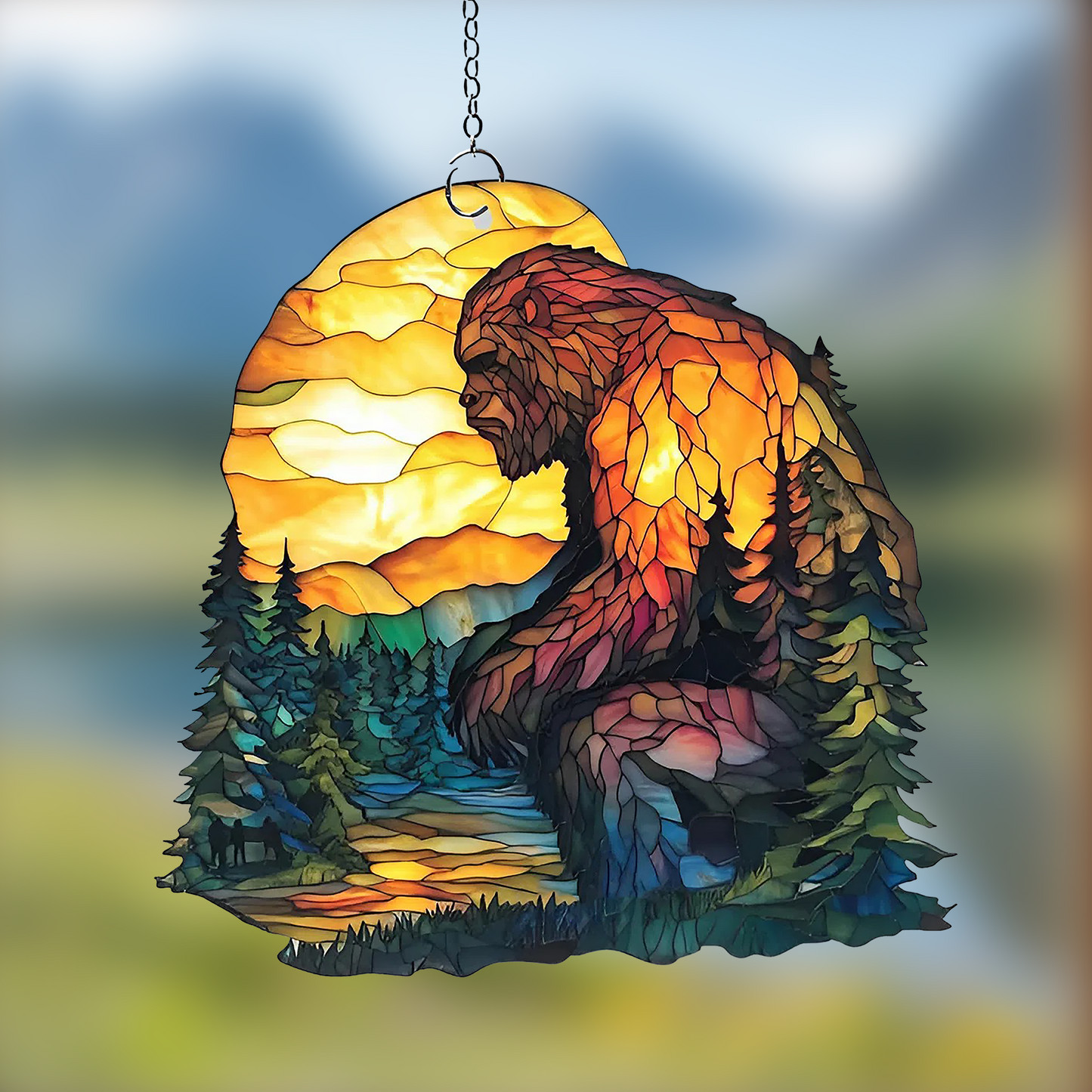Wilderness Guardian – Bigfoot Stained Glass Suncatcher