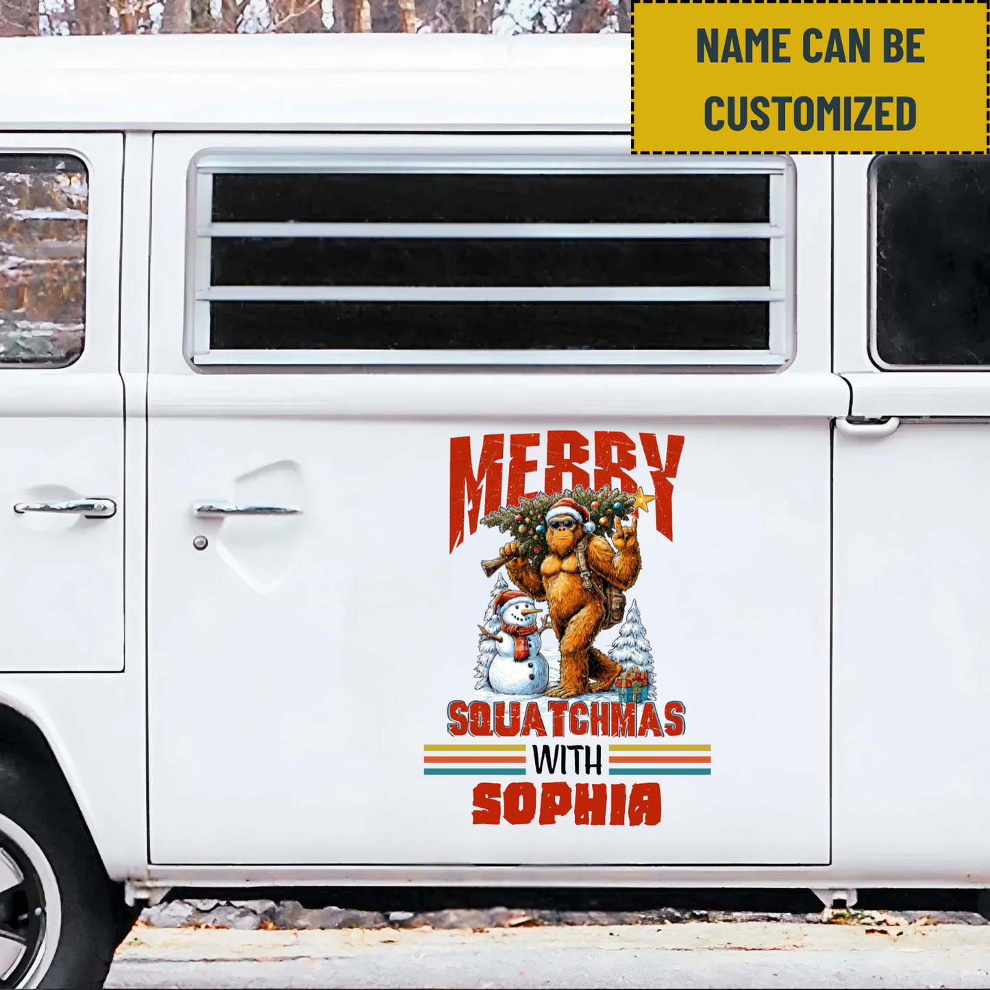 Merry Squatchmas - Personalized Name Bigfoot Decor Decal