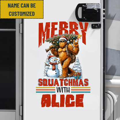 Merry Squatchmas - Personalized Name Bigfoot Decor Decal