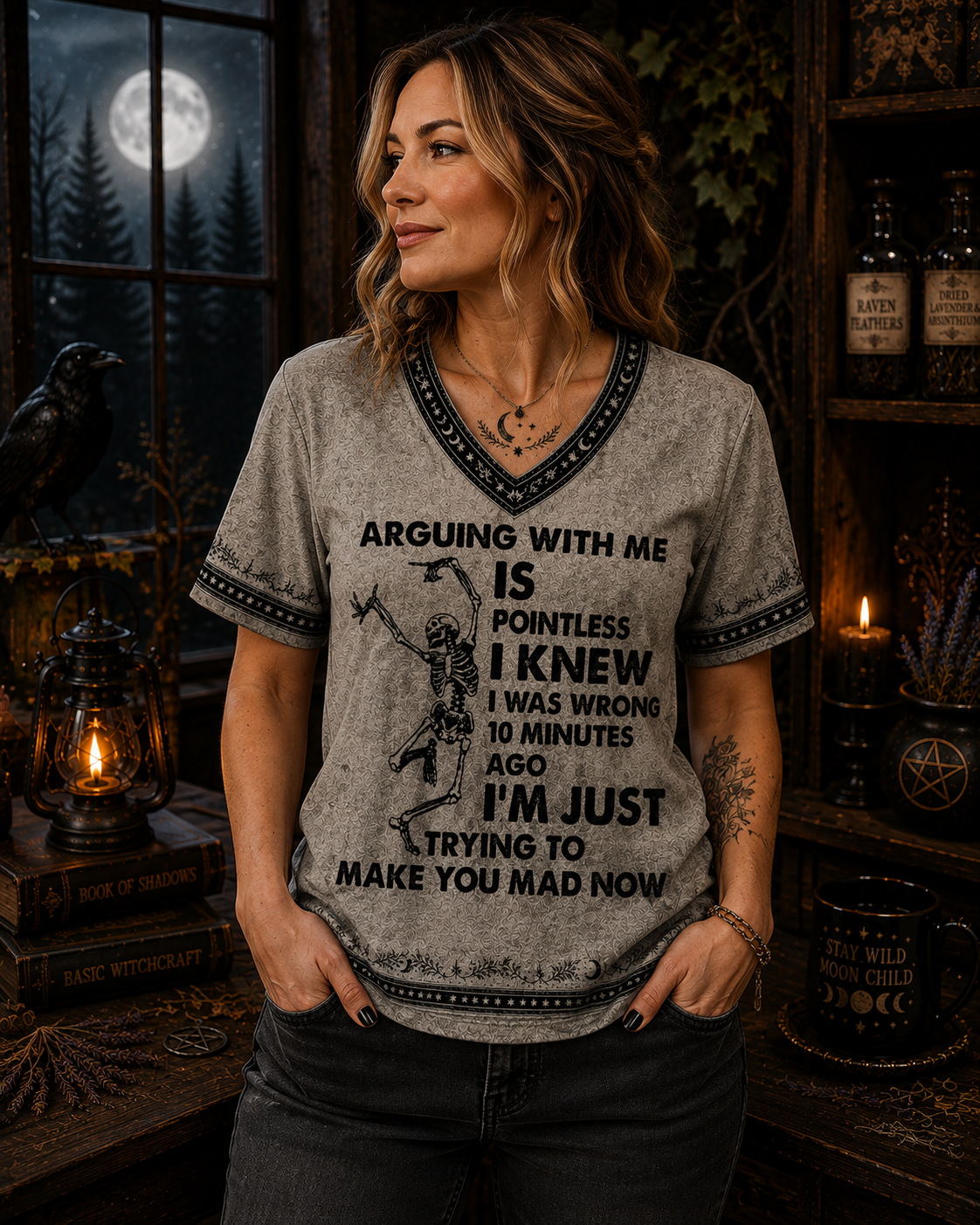 Arguing With Me Is Pointless Funny Skeleton All Over Print Shirt