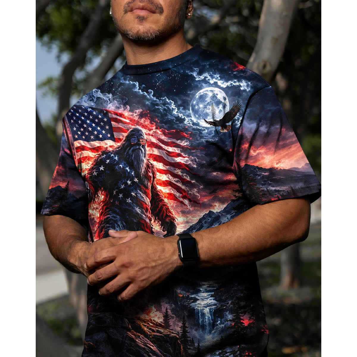 BIGFOOT WITH FLAG ALL OVER PRINT SHIRT