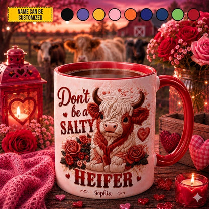 Don’t Be A Salty Heifer – Personalized Highland Cow Accent Mug