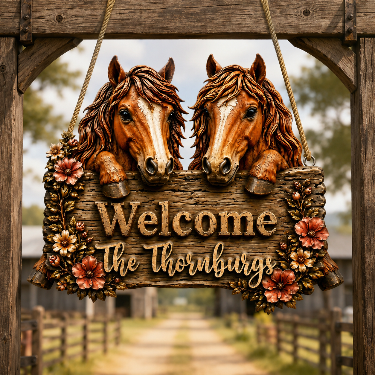 Personalized Horse Family Wooden Sign