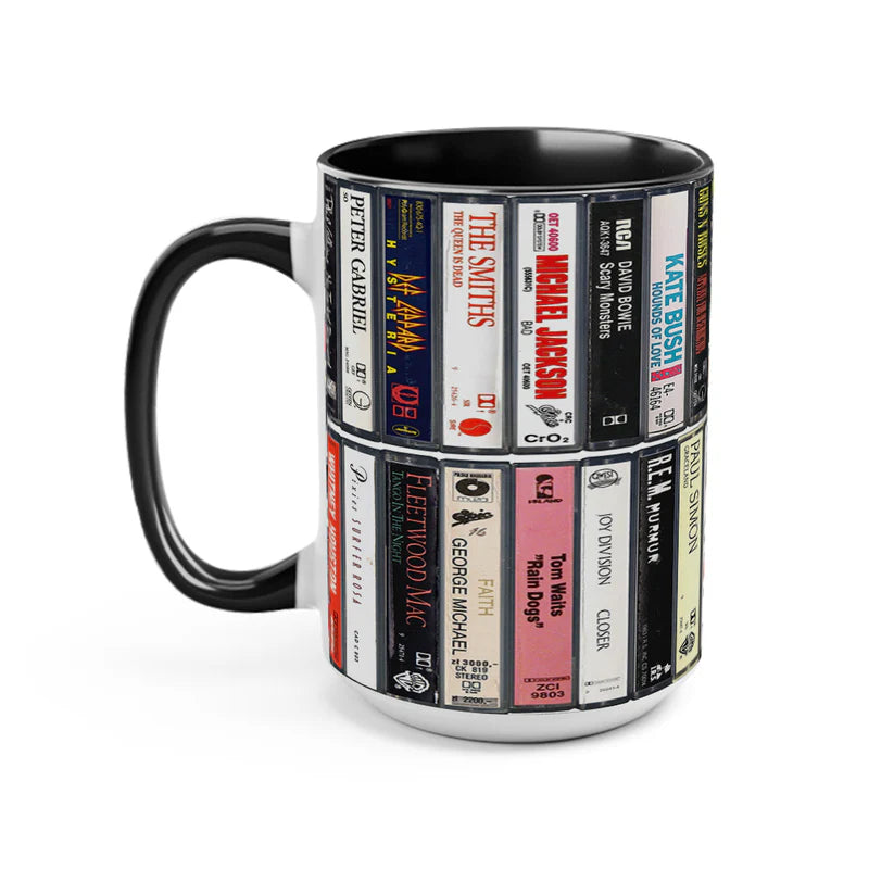 80s Music Albums Cassette Collection Retro Accent Mug