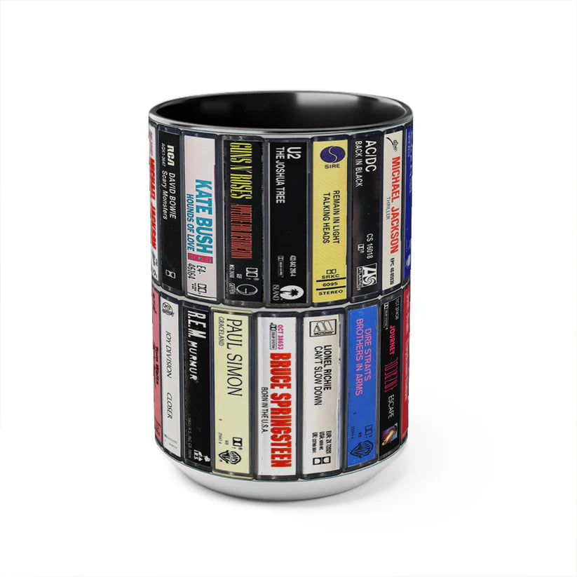 80s Music Albums Cassette Collection Retro Accent Mug
