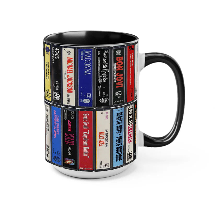 80s Music Albums Cassette Collection Retro Accent Mug