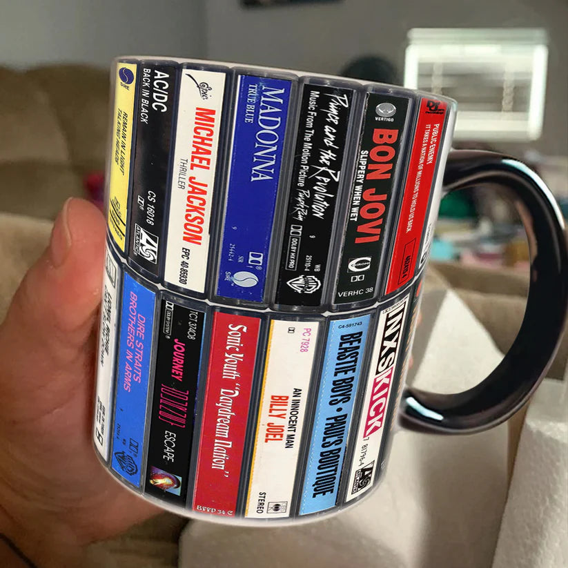 80s Music Albums Cassette Collection Retro Accent Mug