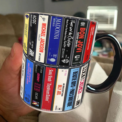 80s Music Albums Cassette Collection Retro Accent Mug