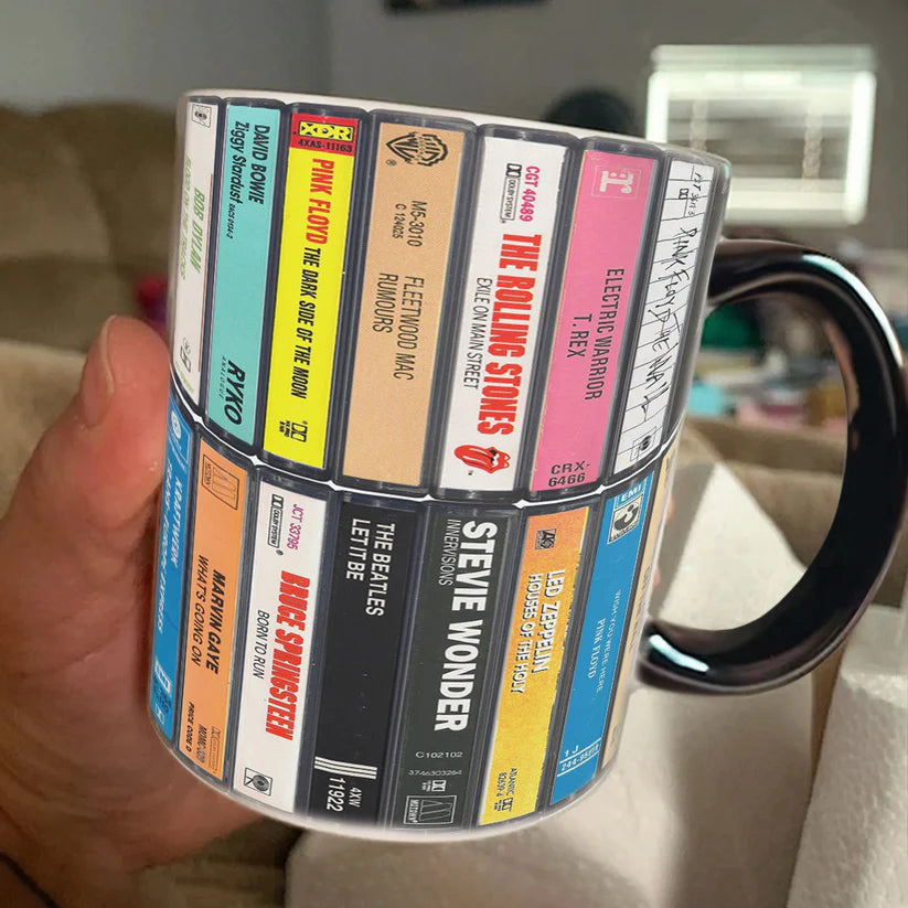 70s Music Albums Cassette Collection Retro Accent Mug