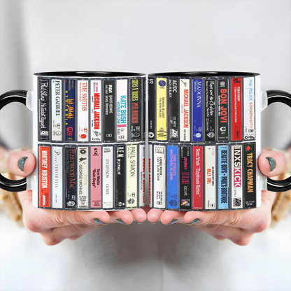 80s Music Albums Cassette Collection Retro Accent Mug