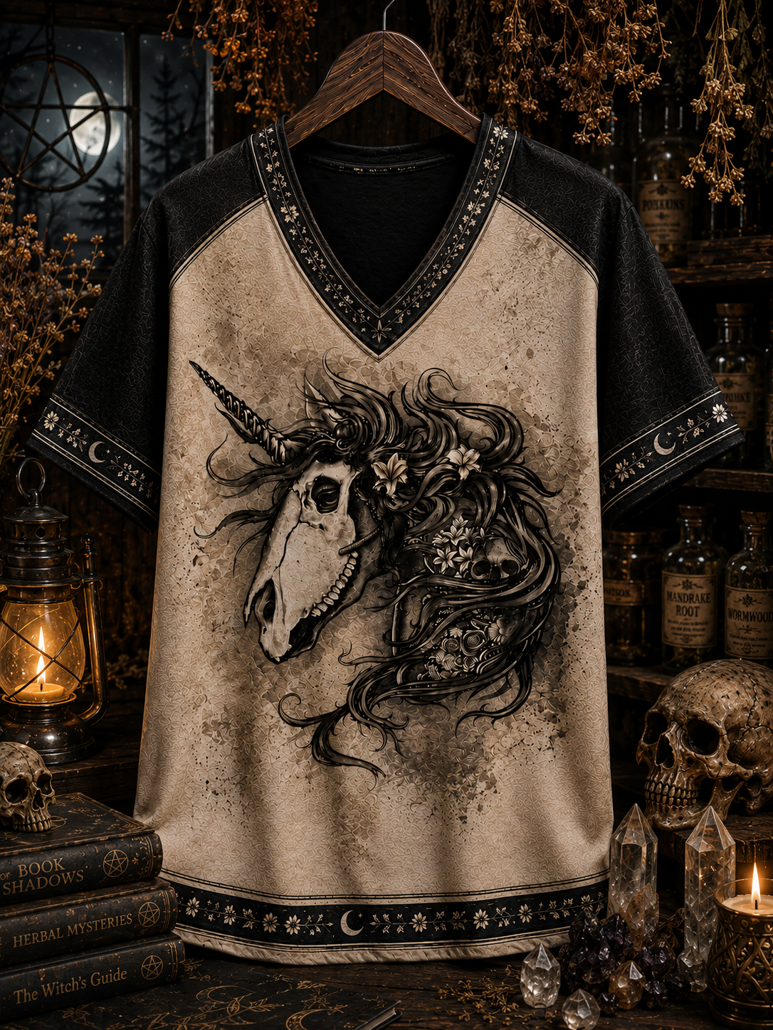 Witchy Unicorn Skull All Over Print Shirt - Gothic Unicorn Halloween Shirt, Witch Lover Gift