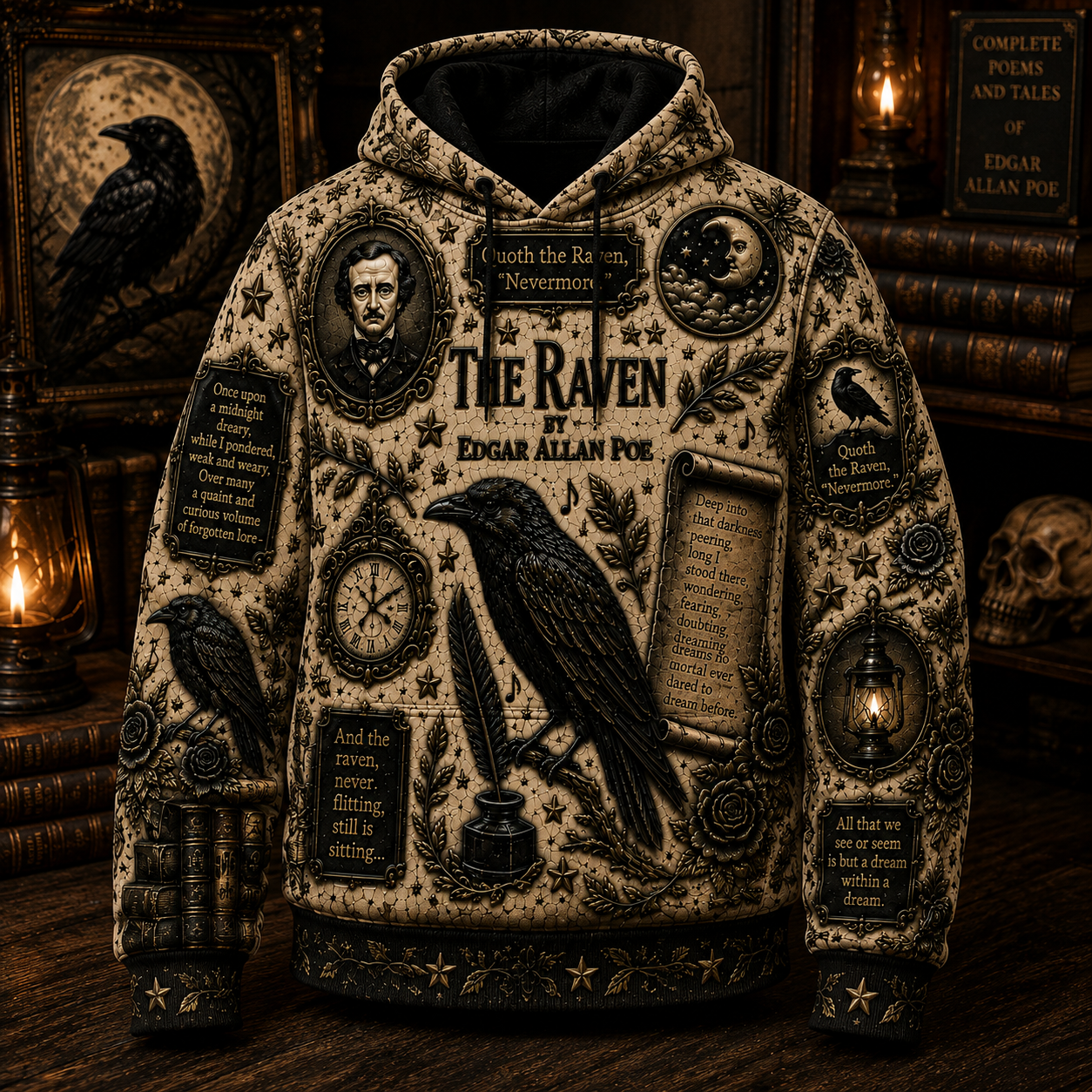 Edgar Allan Poe Raven Halloween All Over Print Shirt
