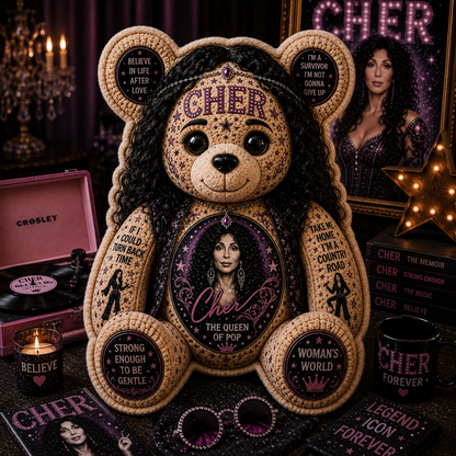 Cher Bear Custom Shaped Pillow – Gift for Classic Music Lover