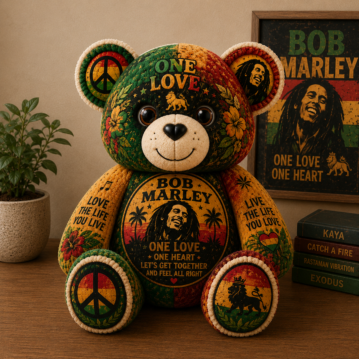Bob Marley Bear Custom Shaped Pillow – Gift for Classic Music Lover