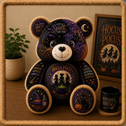Hocus Pocus Bear Custom Shaped Pillow – Halloween Witch Gift & Witch Lovers