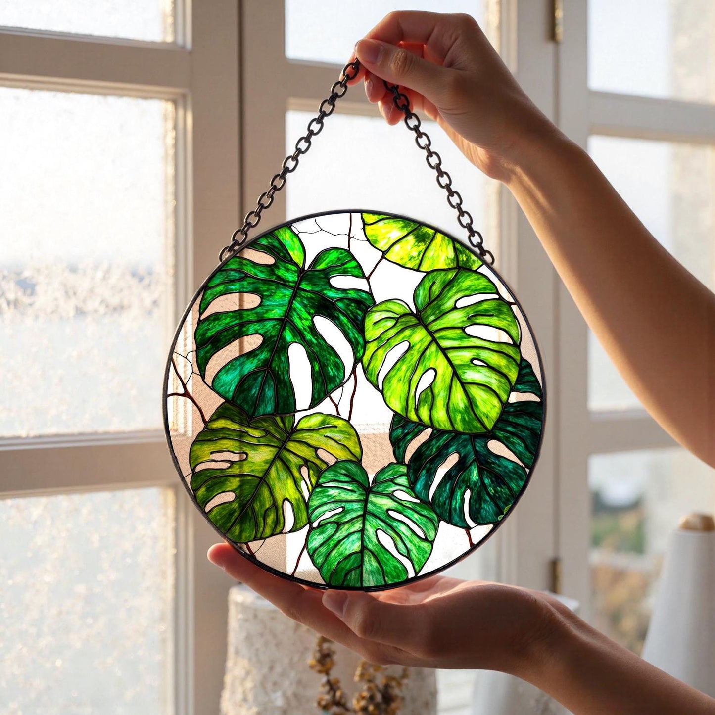 Monstera Plant Lover Stained Glass Suncatcher