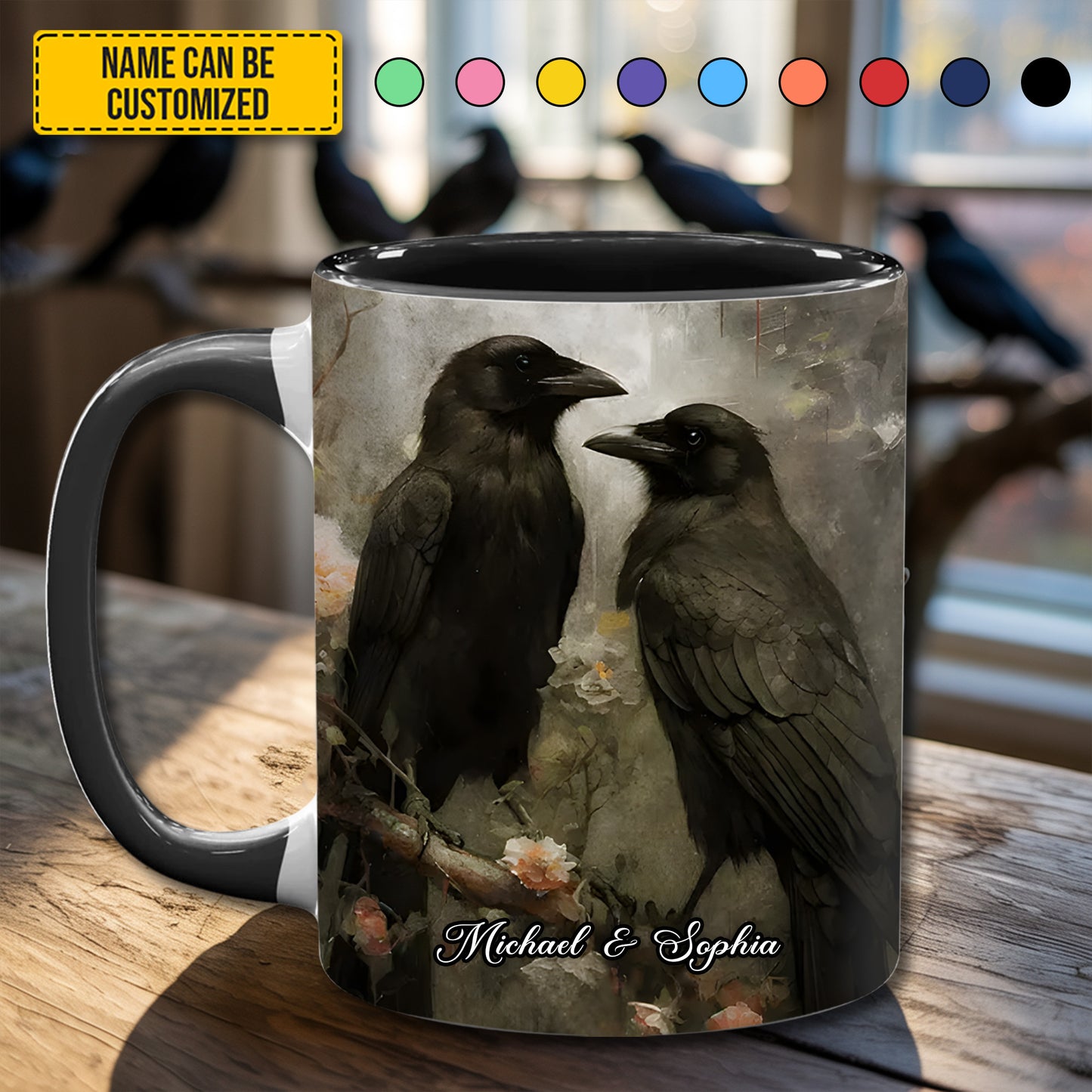 Raven Hearts - Personalized Raven Couple Accent Mug