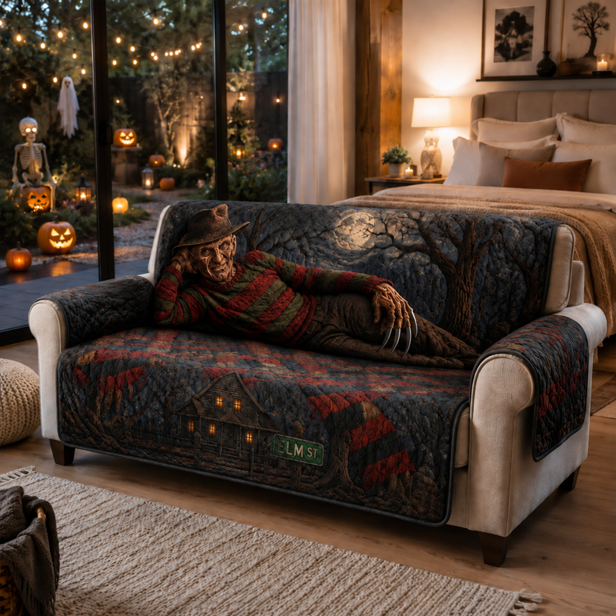 Nightmare on Elm Street Horror Sofa Cover – Halloween Horror Quilted Home Decor