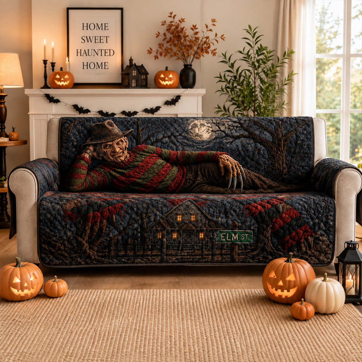 Nightmare on Elm Street Horror Sofa Cover – Halloween Horror Quilted Home Decor