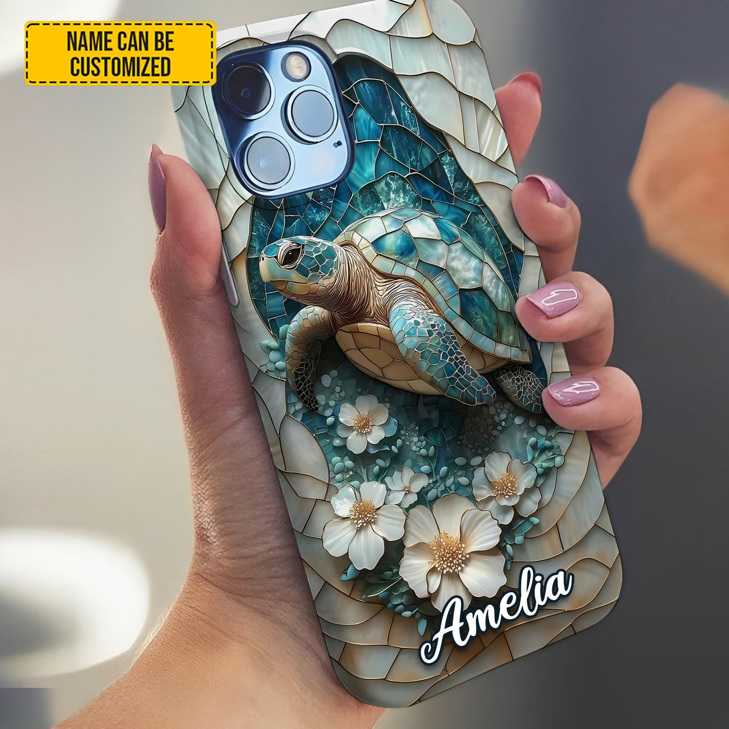 Personalized Sea Turtle Ocean & Flowers Phone Case