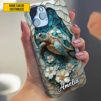 Personalized Sea Turtle Ocean & Flowers Phone Case