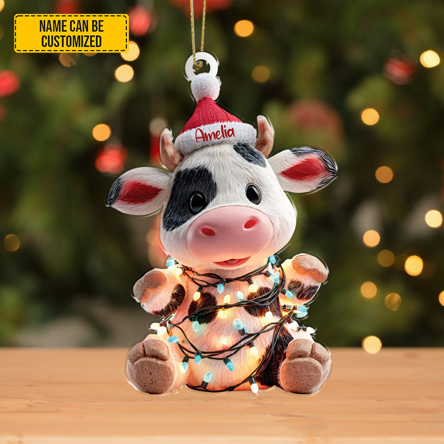 Personalized Cute Christmas Cow Ornament